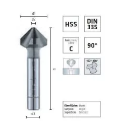 ALPEN Kúpsüllyesztő d1= 25,0 mm HSS, eltolt élű 90°