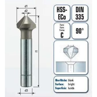 Kúpsüllyesztő, 3 élű, 90°-os, Hss-E, Cobalt ALPEN